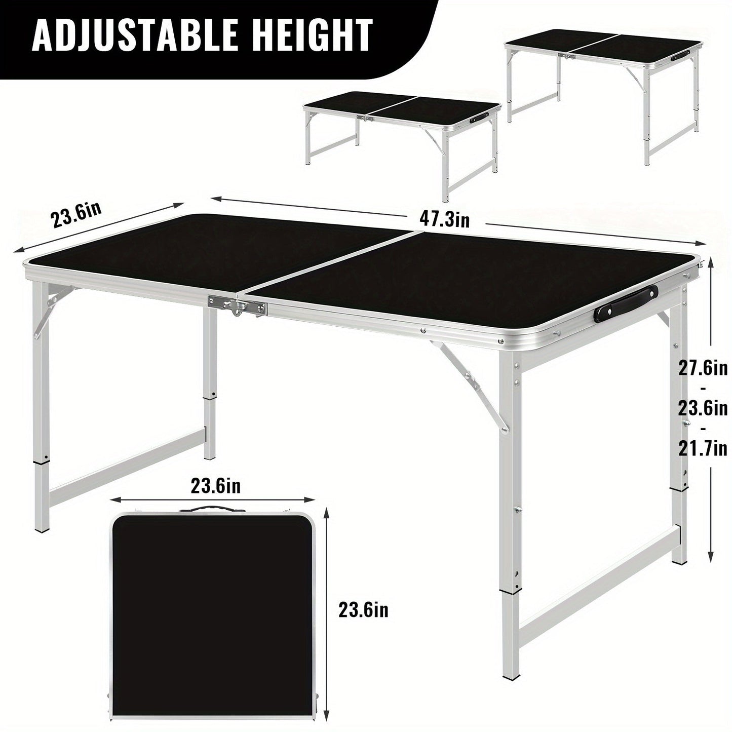 Folding Table 4ft & 6ft Portable Rectangle Table for Camping, Picnic, Wedding & Party – Lightweight with Carrying Handle, Easy Setup, Indoor Outdoor Fold Up Table – White