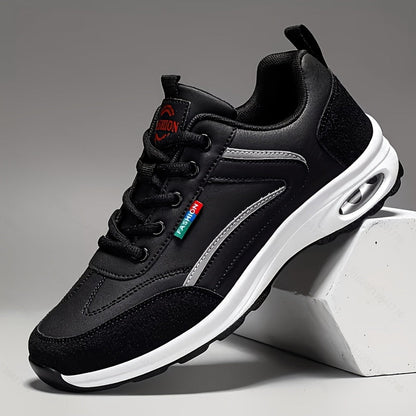 Men's Fashion Sneakers Lace-Up – Non-Slip Soft Sole Casual Running Shoes, PU Upper, Comfortable Lining, Lightweight for Outdoor Sports, Walking & Everyday Wear – Available in Blue, Black & White