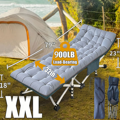 XXL 32-Inch Wide Camping Cot with Mattress – 1200D Oxford Heavy-Duty Folding Sleeping Cot with Carry Bag for Adults, Extra Wide Portable Outdoor Bed for Camping Hiking Travel & Guest Use