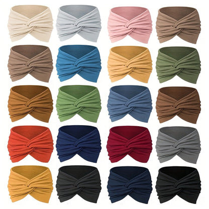20 Pack Wide Moisture-Wicking Headbands for Women and Men Elastic Sweatband for Yoga Running Cycling Fitness Basketball Bohemian Solid Color Hair Accessories