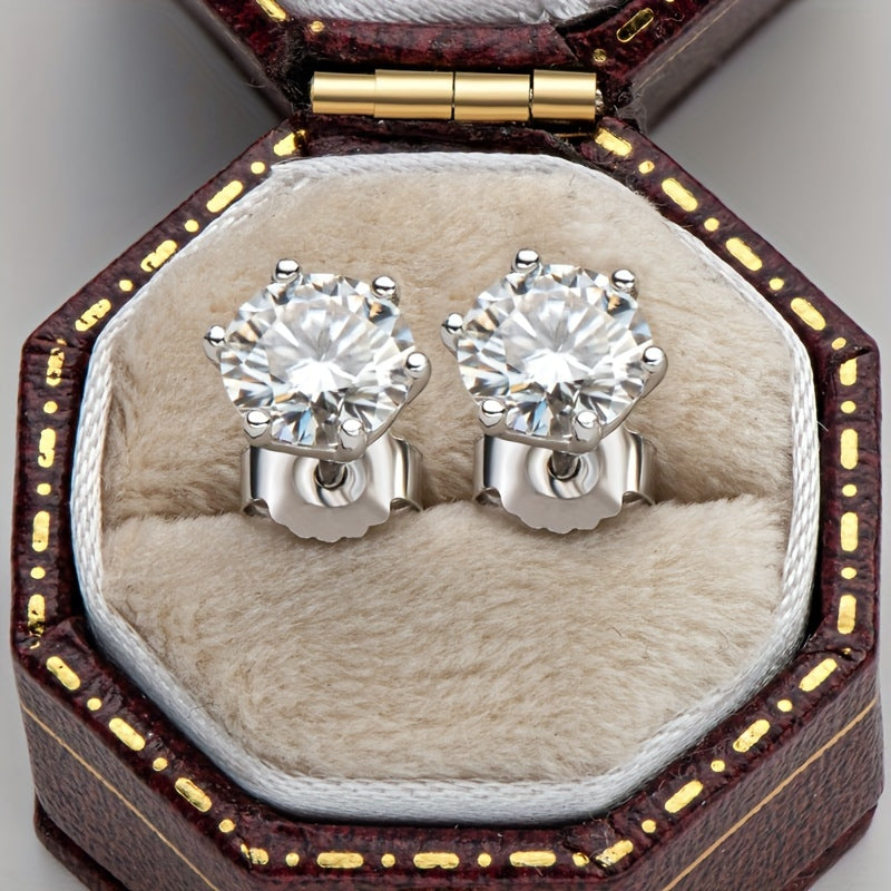 S925 Sterling Silver Moissanite Stud Earrings for Women – Vintage Elegant Style, 0.5CT 1CT 2CT 3CT, Gold & Silver, Daily Wear & Party Jewelry Gift