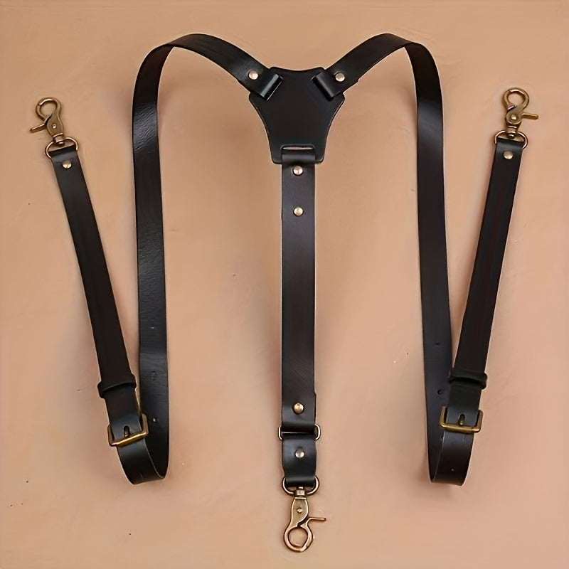 Men's Faux Leather Suspenders - Retro Adjustable Y-Back Braces with Rivet Detail, Elegant Vintage Clip-On Suspenders for Daily Formal Wedding & Party Wear, Great Gift for Him