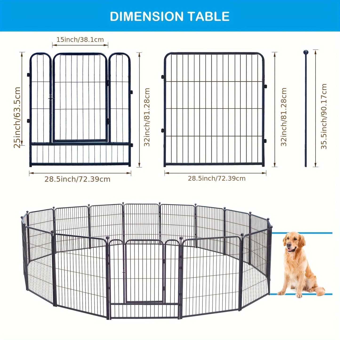 Heavy Duty Metal Dog Playpen – Portable Foldable Exercise Pen Fence for Small Medium Large Dogs, 8 or 16 Panels, No Assembly Required, Perfect for Indoor Outdoor Yard RV Camping