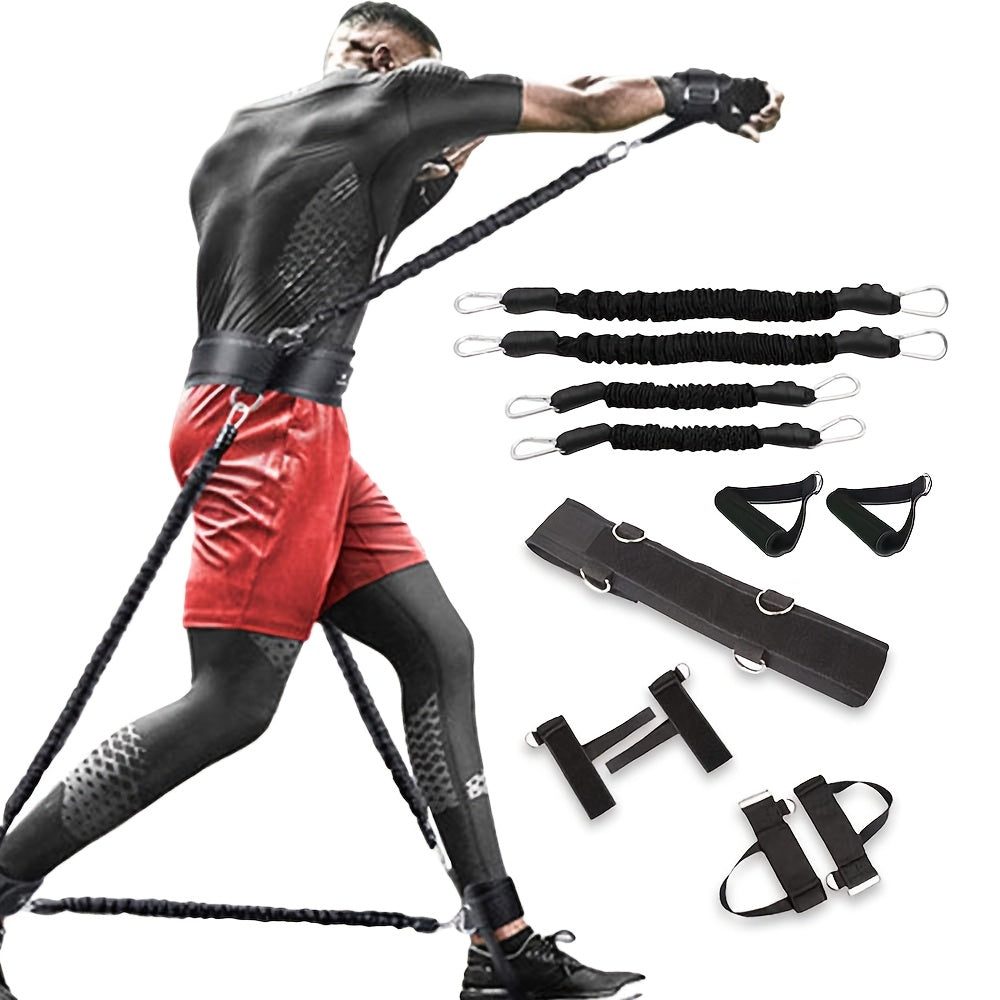 Boxing Resistance Band Set 12pcs 150lb Heavy-Duty | MMA Martial Arts Training Straps | Leg Arm Full Body Strength Speed Trainer | Home Gym Boxing Taekwondo Kickboxing | Black Red