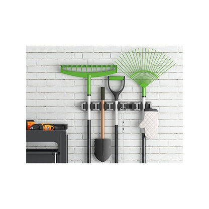Wall-Mounted Mop and Broom Holder Organizer 5 Slots 6 Hooks Heavy-Duty Non-Slip Cleaning Tool Rack for Home Garage Kitchen Laundry Room Boat – Easy Install on Any Surface