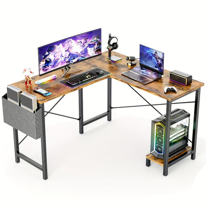 L-Shaped Corner Desk 50 Inch – Gaming & Home Office Computer Desk with CPU Stand, Side Bag & Wooden Desktop, Reversible PC Writing Study Table for Home Office, Dorm & Small Spaces
