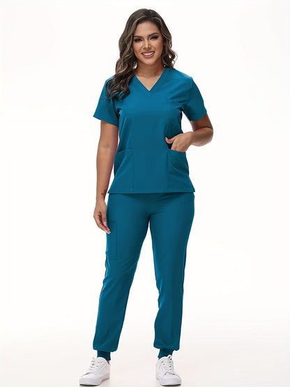 Unisex Medical Scrubs Set – Breathable Quick-Dry V-Neck Top & Drawstring Jogger Pants, Nursing Uniform for Women & Men, 7 Colors, Sizes S-XXL, Ideal for Hospitals, Dental Clinics & Veterinary Work