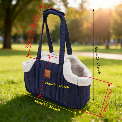Winter Pet Carrier Handbag with Snap Closure – Cozy Warm Tote Bag for Small Dogs & Cats, Perfect for Outdoor Activities, Available in Brown, Black, Beige, Pink, Green & Blue