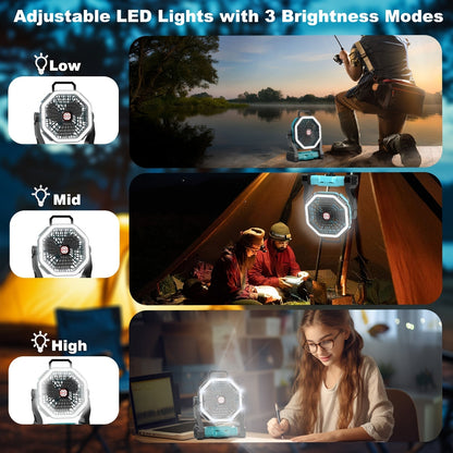 Rechargeable Portable Camping Fan with LED Light & Hanging Rope - 4-Speed USB Battery Powered Tent Fan for Outdoor Travel Indoor Home