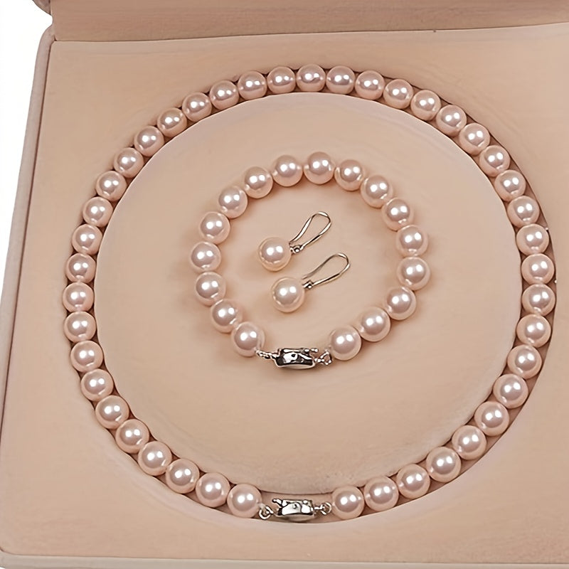 Freshwater Pearl Jewelry Set for Women - 925 Sterling Silver Cultured Pearl Necklace Bracelet & Earrings Set, Elegant French-Style Gift for Weddings Banquets Parties & Anniversaries