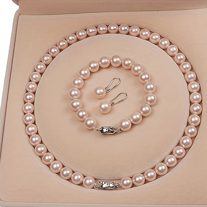 Freshwater Pearl Jewelry Set for Women - 925 Sterling Silver Cultured Pearl Necklace Bracelet & Earrings Set, Elegant French-Style Gift for Weddings Banquets Parties & Anniversaries