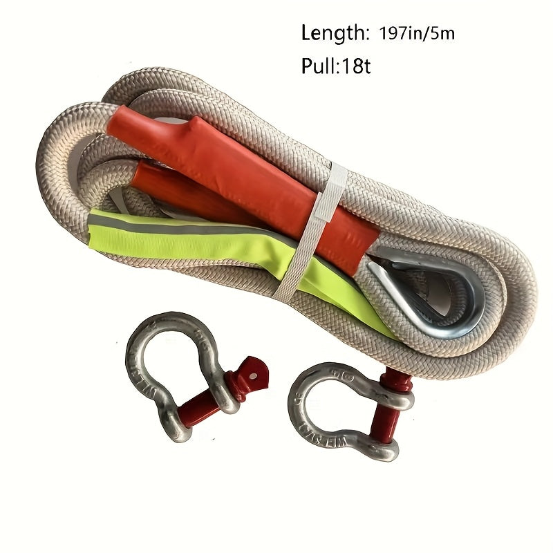 Heavy Duty Tow Hook & Tow Rope Set 16FT – Steel U-Shaped Hooks, Off-Road SUV Rescue Recovery Strap, 4 Capacity Options: 6613 / 11023 / 22046 / 39683 LBS