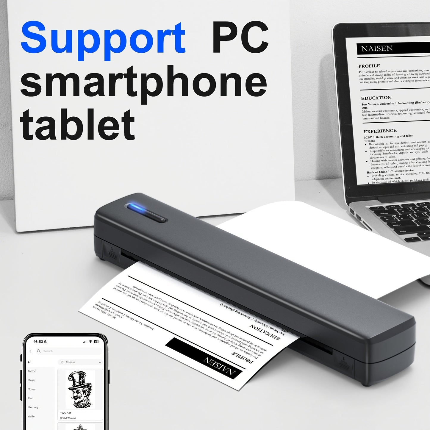 Portable Inkless Thermal Printer Wireless – D810B A4 & US Letter 8.5x11 Mobile Printer, 200 Sheets Per Charge, Compatible with iPhone Android & Laptop, for Home Office School Travel, Includes 20 Sheets