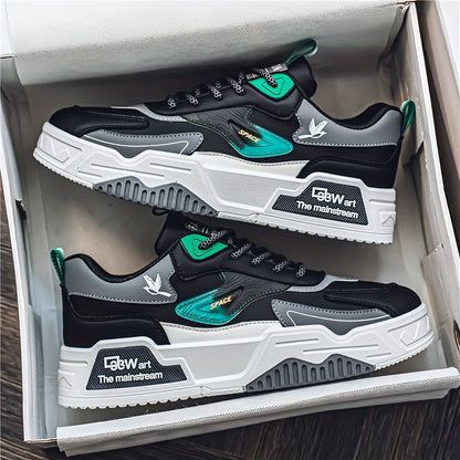 Men's Thick Sole Skateboard Shoes Trendy Low-Top Canvas Sneakers for Sports Leisure Travel Khaki Black Sizes US 6.5-11.5