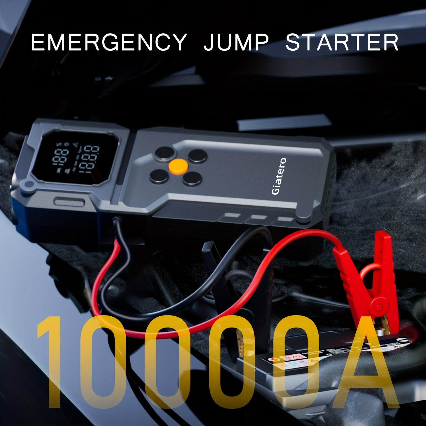 10000A Jump Starter with Air Compressor 160 PSI, Portable Car Battery Jump Starter Pack for Gas & Diesel Engines, USB-C QC 3.0 Fast Charge, Large Display, 3-Mode LED Flashlight, Jumper Cables Included – Giatero Q27