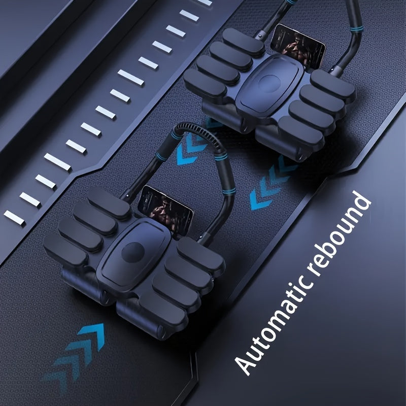 Ab Roller Wheel 6-Wheel Automatic Rebound Core Workout Abdominal Exercise Wheel with Elbow Pads Phone Holder for Home Gym Full Body Training Men Women Black