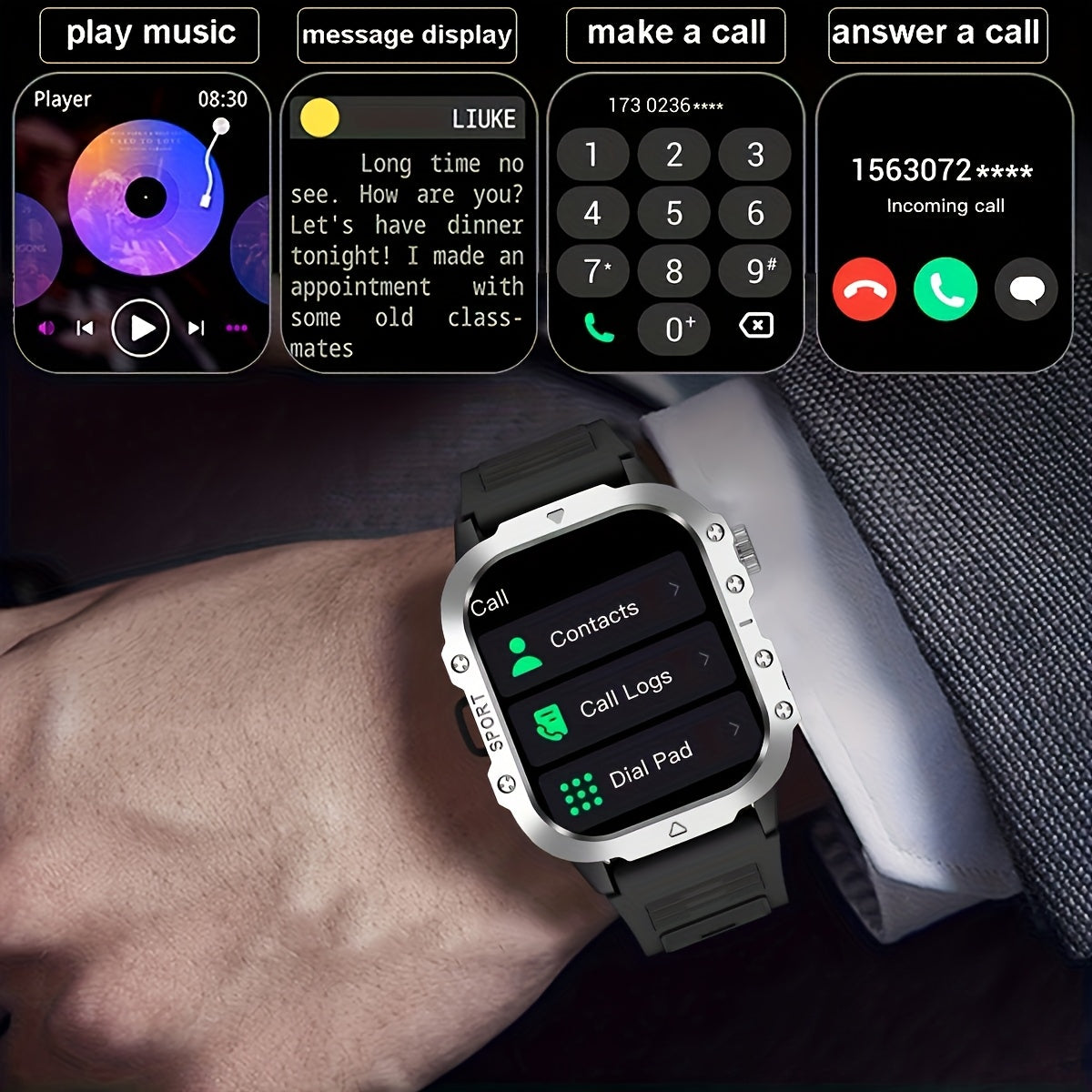 Smart Watch 2.01 Inch Large Screen LED Flashlight Fitness Tracker for Men Women Compatible Android iPhone Outdoor Sports Activity Tracker Heart Rate Monitor Step Counter Sleep Tracker