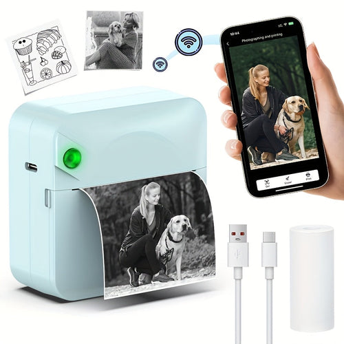 Mini Thermal Sticker Printer Inkless, Wireless Pocket Photo Printer with 1 Roll Thermal Paper, Portable Bluetooth Label Maker for Photos, Journaling, Notes & Memos – Cute Gift for Girls & Students
