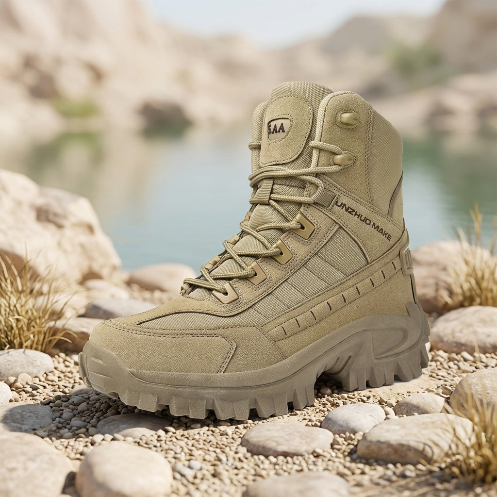 Men's Lightweight High-Top Tactical Hiking Boots – Slip-Resistant Durable Outdoor Boots for Jungle Hiking, Hunting & Adventure Travel, All-Season, Army Green Dark Brown Sand, US 6.5-12
