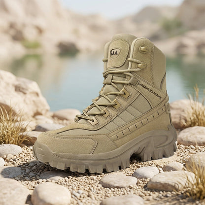 Men's Lightweight High-Top Tactical Hiking Boots – Slip-Resistant Durable Outdoor Boots for Jungle Hiking, Hunting & Adventure Travel, All-Season, Army Green Dark Brown Sand, US 6.5-12