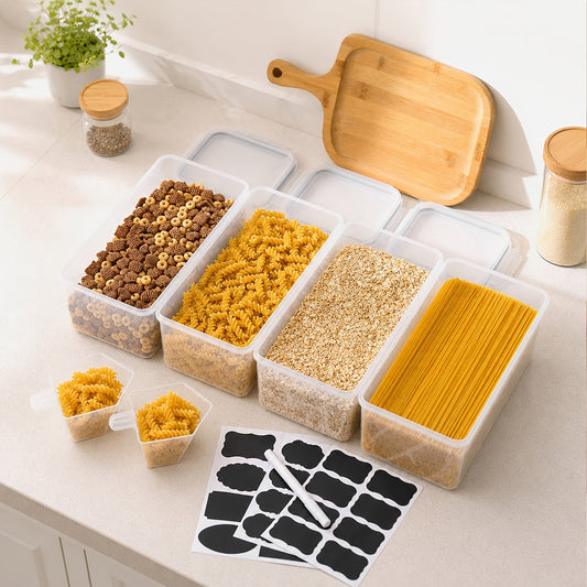 Airtight Food Storage Containers with Lids 4-Pack 108.2oz, BPA-Free Plastic Spaghetti Pasta Container Set, 4-Side Locking Lid Pantry Organizer for Dry Food Flour Cereal Kitchen Storage