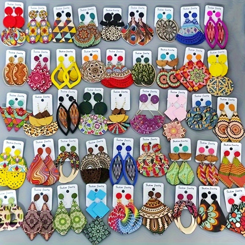 Vintage Boho Earrings Set 10/20 Pairs – Mixed Style Floral Color Printed Women's Earrings, Bohemian Fashion Jewelry for Parties Daily Wear, Best Gift for Women Girls