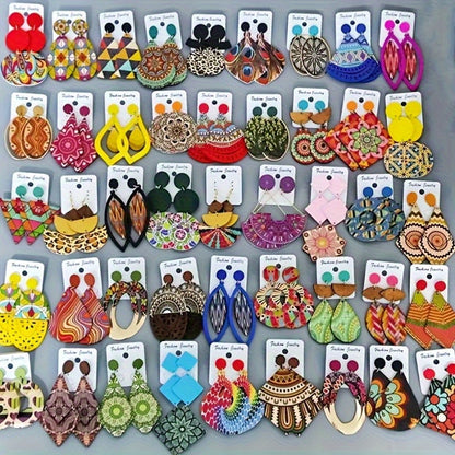 Vintage Boho Earrings Set 10/20 Pairs – Mixed Style Floral Color Printed Women's Earrings, Bohemian Fashion Jewelry for Parties Daily Wear, Best Gift for Women Girls