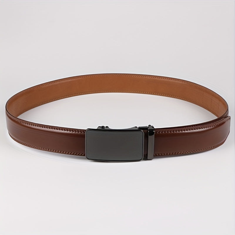 Men's Genuine Leather Ratchet Belt with American Flag Automatic Buckle – Adjustable Alloy Clasp in Black & Brown for Formal and Casual Wear