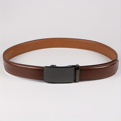 Men's Genuine Leather Ratchet Belt with American Flag Automatic Buckle – Adjustable Alloy Clasp in Black & Brown for Formal and Casual Wear