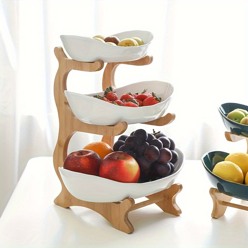 2-3 Tier Fruit Bowl Stand Kitchen Counter Organizer | Tiered Fruit Basket Bread Tray Candy Display | Space-Saving Countertop Storage | Easy Assembly | White Green | Birthday Housewarming Gift