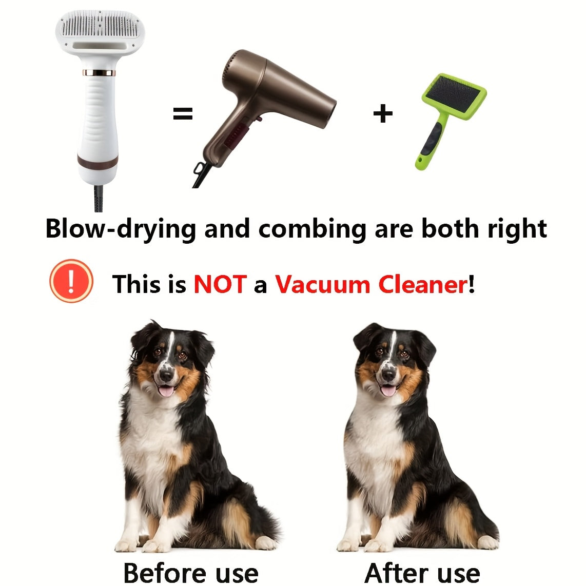 2-in-1 Pet Hair Dryer with Self-Cleaning Slicker Brush – Portable Dog & Cat Grooming Blow Dryer, 3 Temperature Settings, Low Noise, Stainless Steel Bristles, Home & Travel Grooming Tool