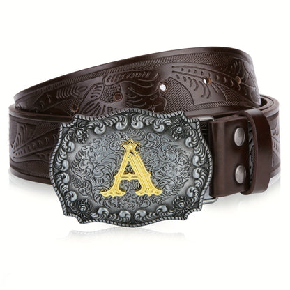Western Cowboy Belt for Men & Women Embossed Floral Faux Leather – Longhorn Bull Pattern Big Buckle Zinc Alloy, Sizes 34-44, Stylish Durable Country Western Dress Belt Gift for Christmas Father's Day