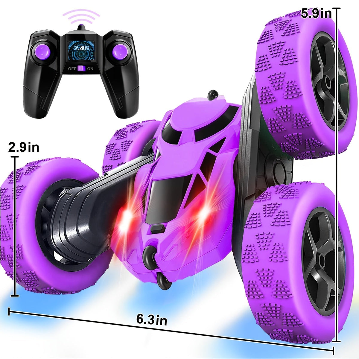 Double-Sided RC Stunt Car for Kids Ages 6+ – 2.4GHz 4WD 360° Flip Remote Control Car with LED Headlights, 1400mAh Rechargeable Battery, All-Terrain Stunt Vehicle, Birthday Christmas Gift