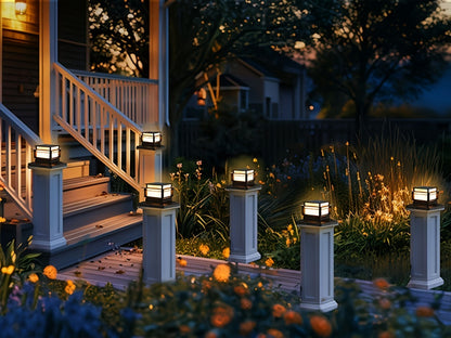 Solar Post Cap Lights 6 Pack Outdoor – Bright LED Solar Powered Fence Post Lights, Waterproof Auto On/Off, for Deck, Porch, Patio, Garden, Stair & Yard Decoration