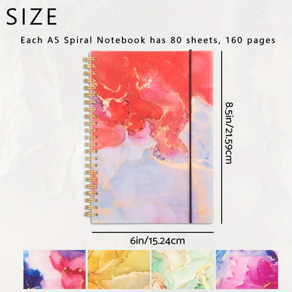 5-Pack Marble Hardcover Spiral Notebook A5 – 400 Sheets No-Bleed Thick Paper Journal Set for Work, School & Journaling, Back-to-School Supplies, Teacher Appreciation Gift