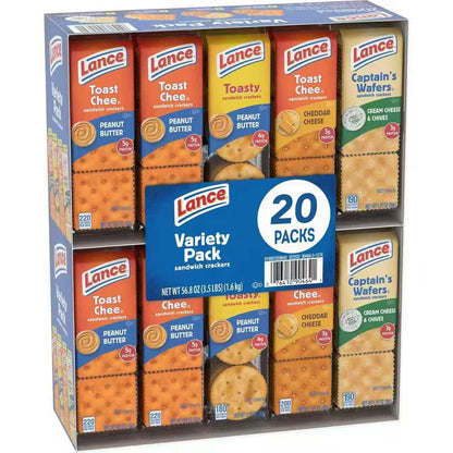 Lance Sandwich Crackers Variety Pack Peanut Butter Cheese Classic Flavors Individually Wrapped 20 or 40 Count Snack Pack