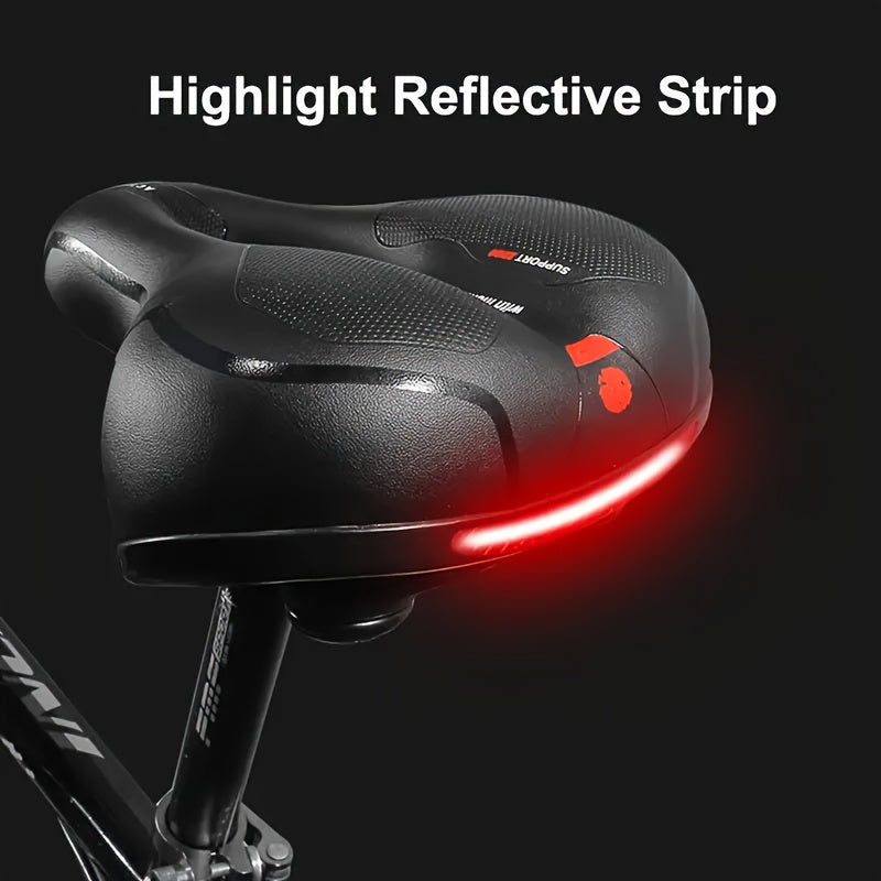 Gel Padded Bike Seat Waterproof Shock-Absorbing Bicycle Saddle – Soft Foam Leather Wide Cushion with Reflective Strip for City, Mountain, Road & Sport Bikes, Universal Fit for Men & Women