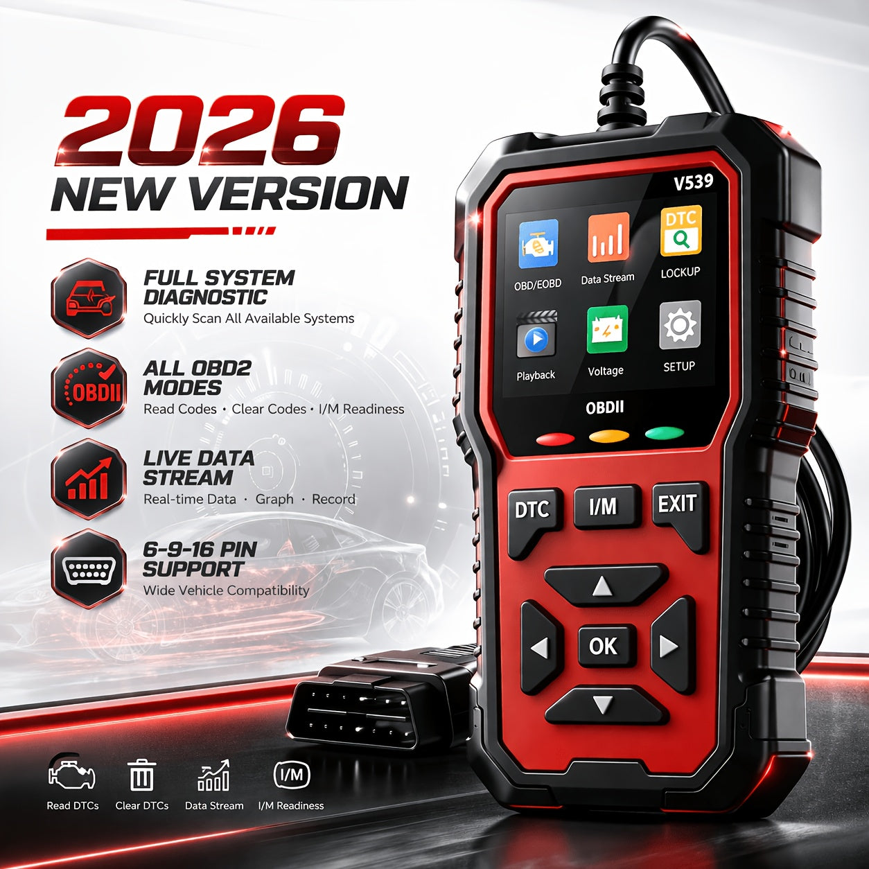 Advanced OBD2 Scanner Automotive Diagnostic Tool Faster Processing Chip Read Clear Engine Codes Live Data Freeze Frame Supports 10 Languages All OBD2 Cars 1996+