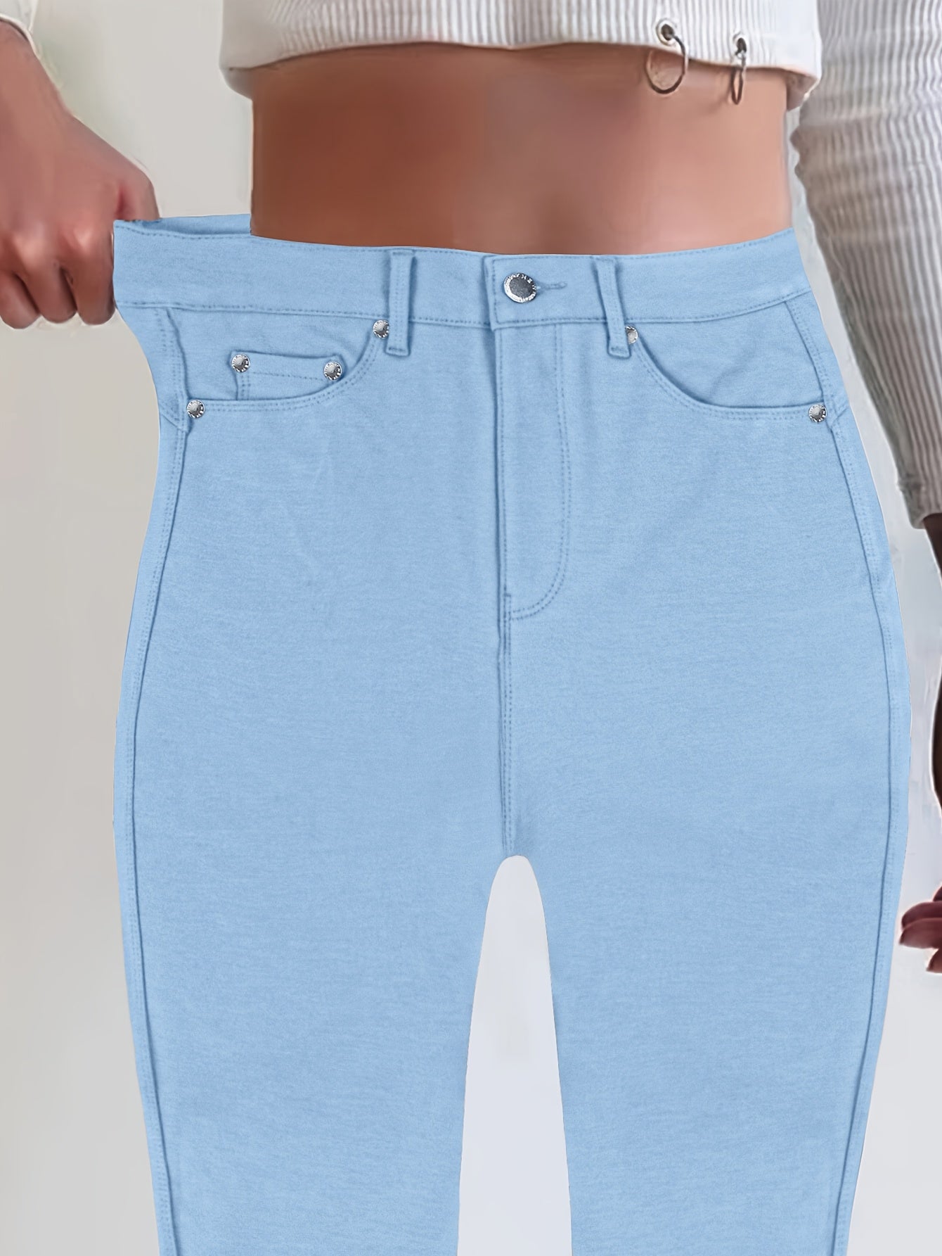 Women's High Waist Stretch Skinny Jeans Metal Button Street Style Slim Fit Denim Pants 10 Colors S-XXL Everyday Wear