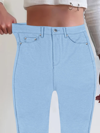 Women's High Waist Stretch Skinny Jeans Metal Button Street Style Slim Fit Denim Pants 10 Colors S-XXL Everyday Wear