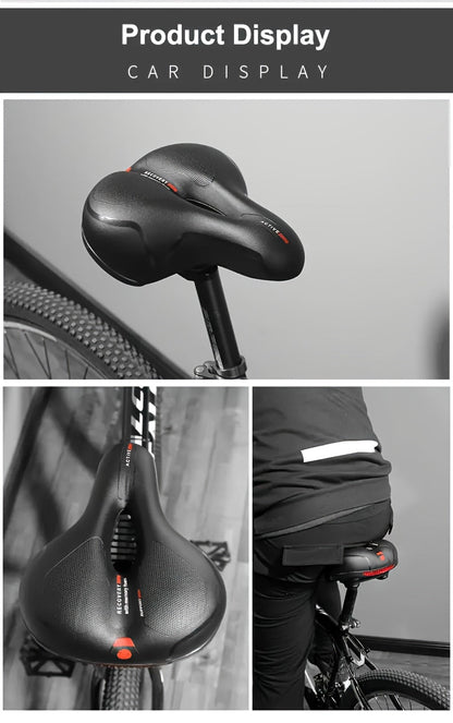 Gel Padded Bike Seat Waterproof Shock-Absorbing Bicycle Saddle – Soft Foam Leather Wide Cushion with Reflective Strip for City, Mountain, Road & Sport Bikes, Universal Fit for Men & Women