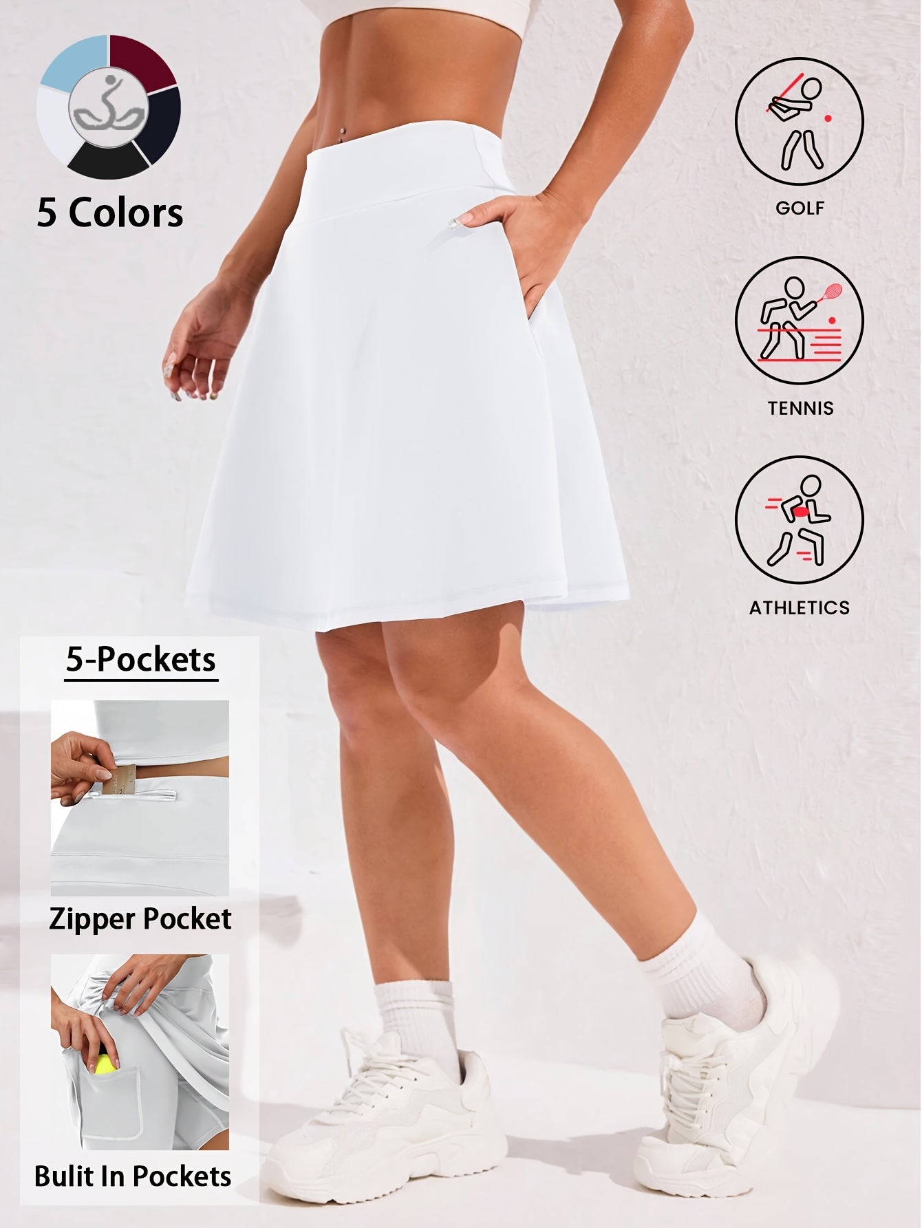 Women's 20-Inch Knee Length Skorts with 5 Pockets – High Waist Athletic Skirt with Built-In Shorts for Tennis, Golf & Pickleball, Long Activewear Skort, Sizes S-XXL, Multiple Colors