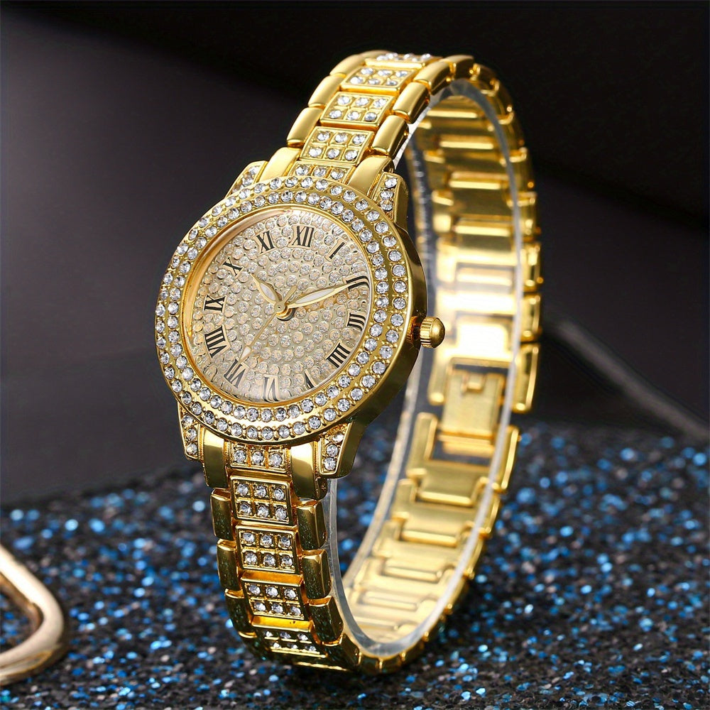 Set of 2 Women's Watches Gold Quartz Wristwatch – Elegant Ladies Analog Timepiece Set, Casual Stylish Gift for Women, Rose Gold Silver Tone