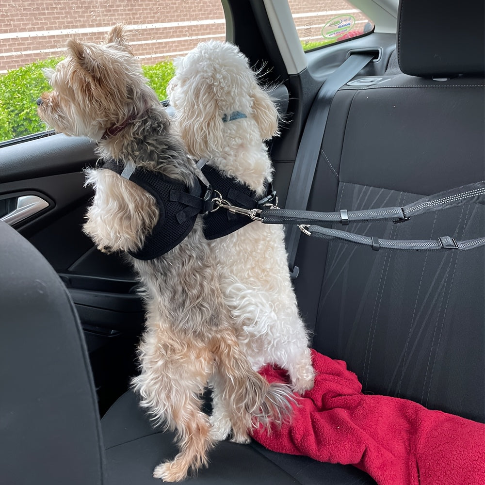 Dual Dog Car Seat Belt for 2 Dogs No-Tangle Headrest Restraint Adjustable Bungee Pet Safety Harness for Small Medium Large Dogs Car Travel
