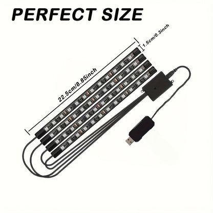 RGB Car LED Interior Light Kit 4-Piece Footwell Underglow Strip Lights, 16 Colors USB Powered with Remote, DIY Ambient Lighting for All Vehicles Cars Trucks SUVs