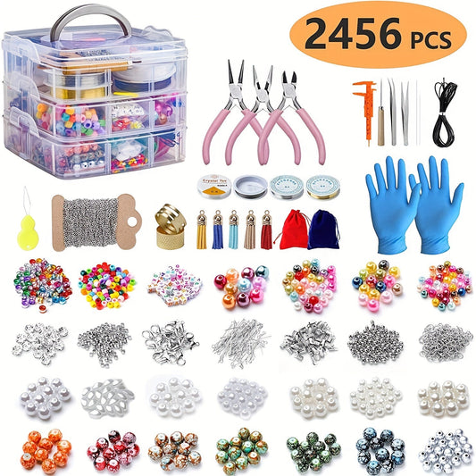 2456 Pcs Jewelry Making Kit for Beginners, DIY Bead Bracelet & Necklace Craft Set with Metal Accessories, Tassels & Tools, Stylish Handmade Jewelry Kit – Perfect Gift for Girls, Teens & Adults