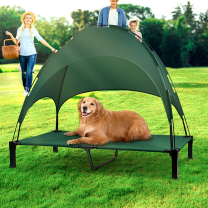Elevated Dog Bed with Removable Canopy Shade Tent – Portable Raised Outdoor Cooling Pet Cot for Dogs & Cats, Breathable Mesh, Lightweight Foldable Design for Camping, Yard & Patio