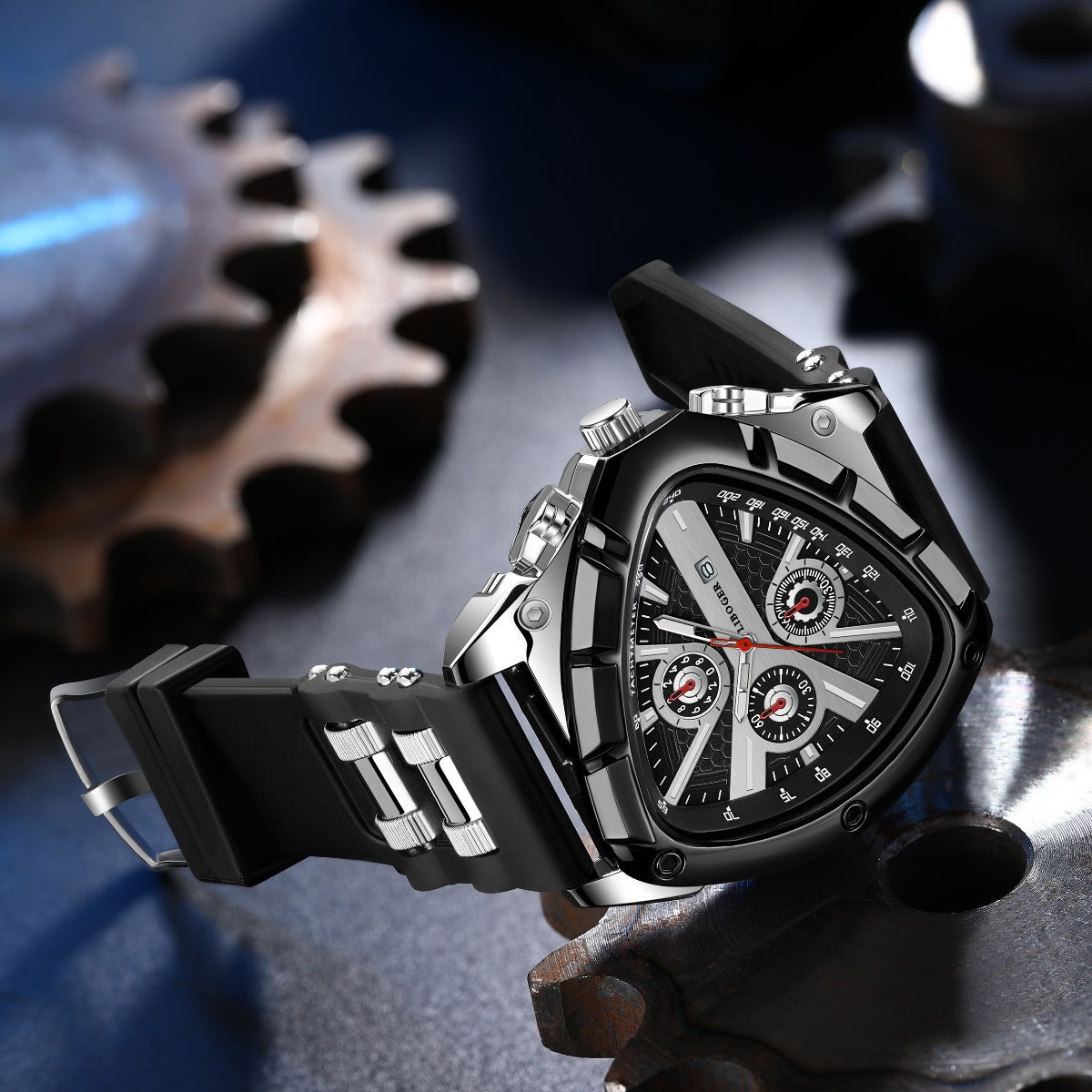 3pcs Men's Quartz Watch Set – Silicone Strap Date Display Triangular Dial, Fashion Sport Casual Wrist Watches for Men, Ideal Birthday Anniversary Gift Set