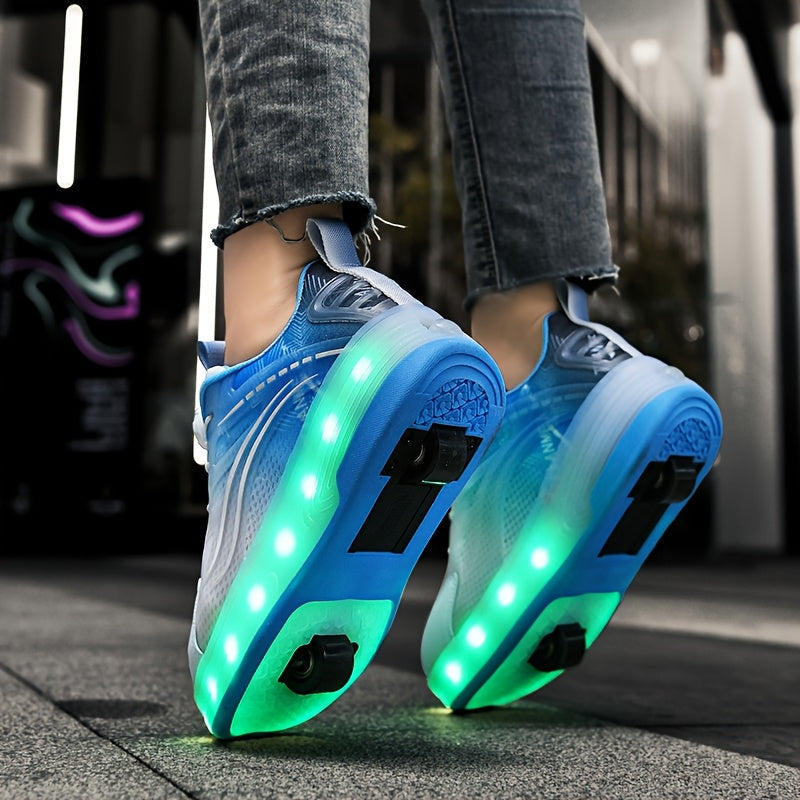 Kids LED Light-Up Roller Skates with Removable Wheels – Gradient Flashing Outdoor Skate Shoes for Boys & Girls, Balance Training Roller Skates, Fun Birthday Gift for Kids Ages 3-12