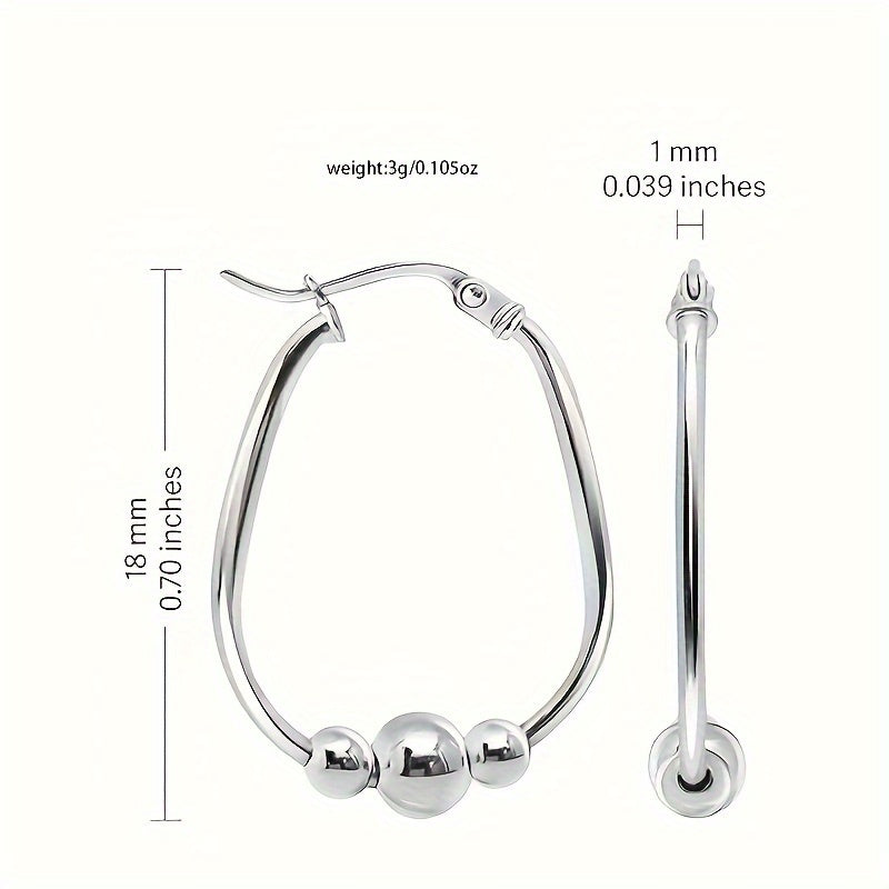 S925 Sterling Silver 3-Bead Hoop Earrings for Women – 18mm Hypoallergenic Pendant Bead Ring Earrings with Gift Box, Perfect Holiday & Birthday Gift